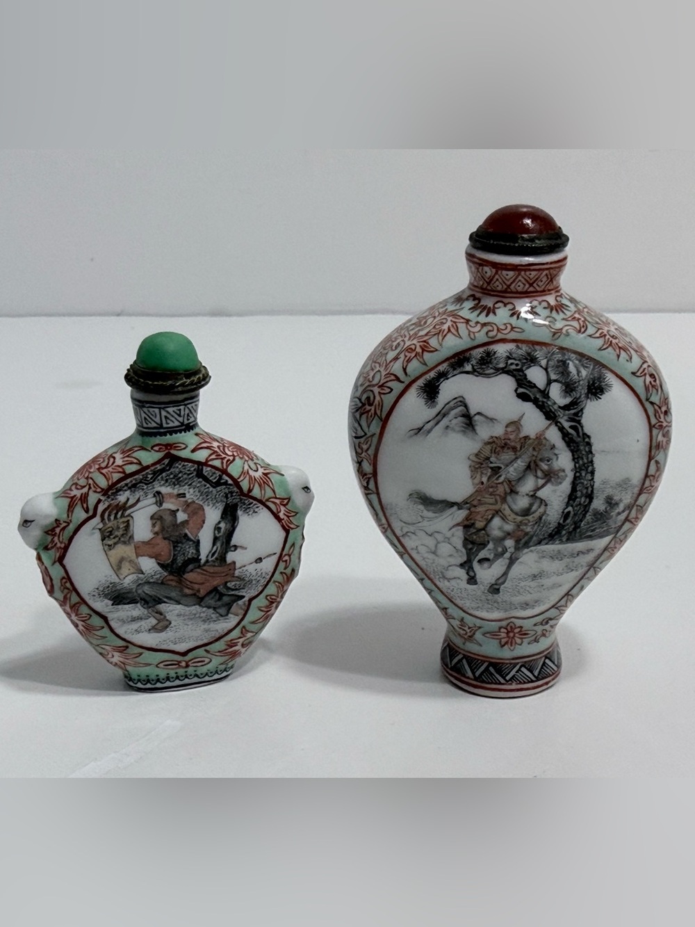 Antique Chinese Hand Painted Porcelain Snuff Bottles Set Of 2